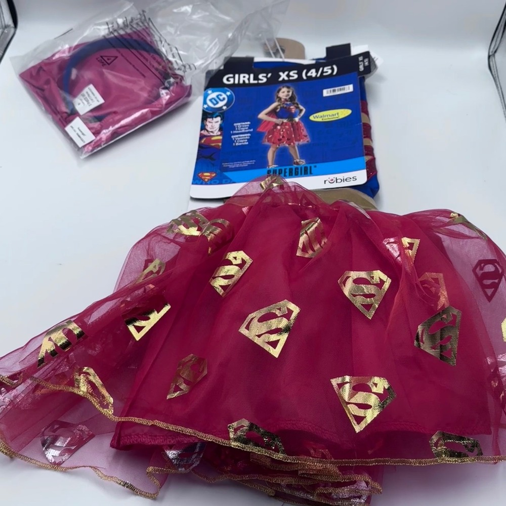 Rubies DC Supergirl Girls Costume 3 Piece Set XS 4/5 Dress Cape Headband